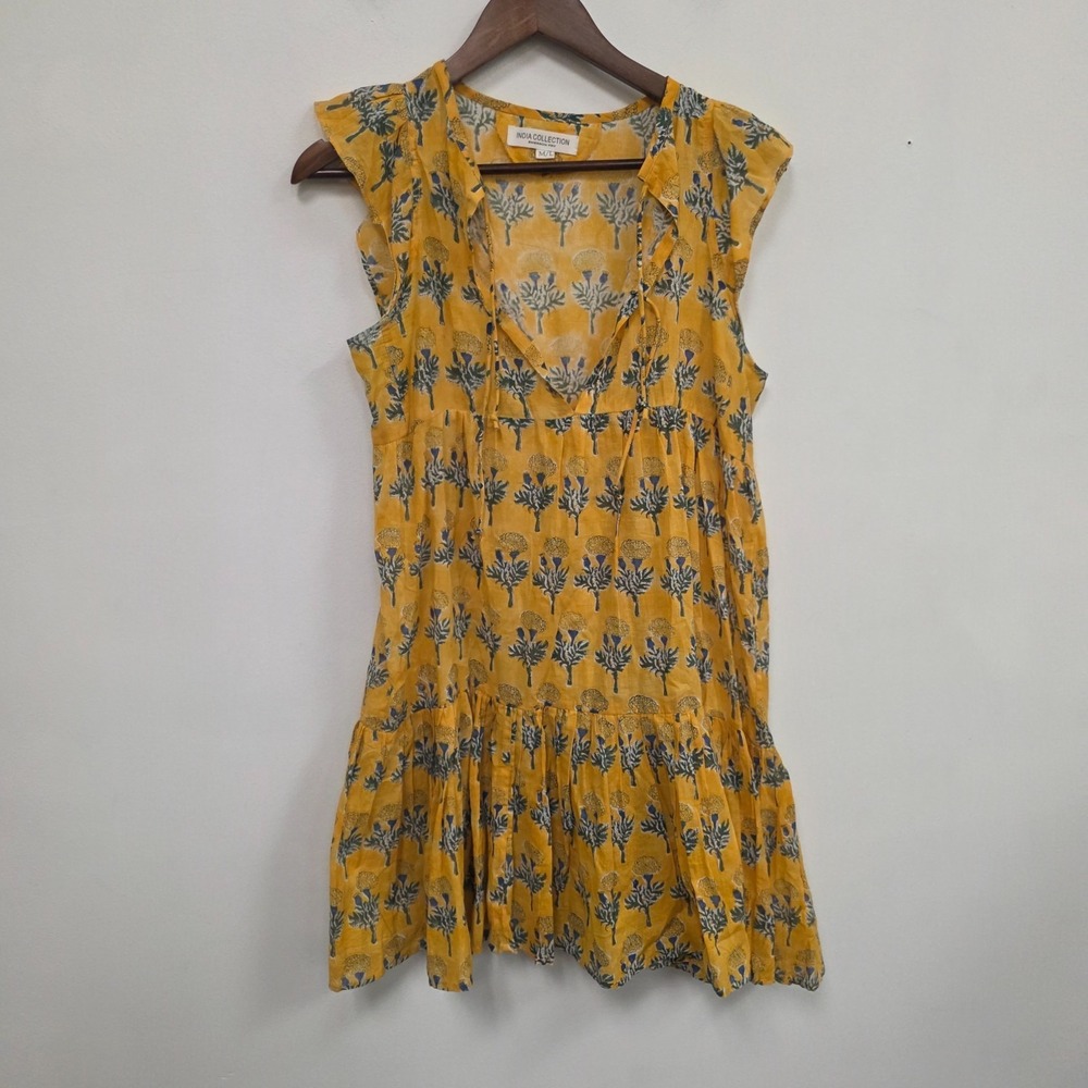Emerson Fry India Collection Marigold Floral Print Dress Size M/L Organic Cotton